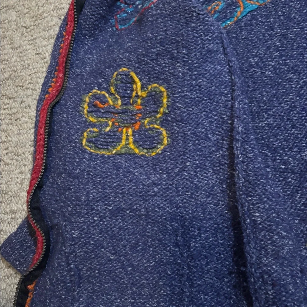 Floral Embroidered Blue Women's wool cardigan - Picture 8 of 16